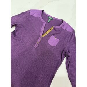 Lauren‎ Ralph Lauren Henley Shirt Womens Large Purple Faux Leather Trim